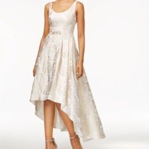 Betsy & Adam Champagne Floral High-Low Dress